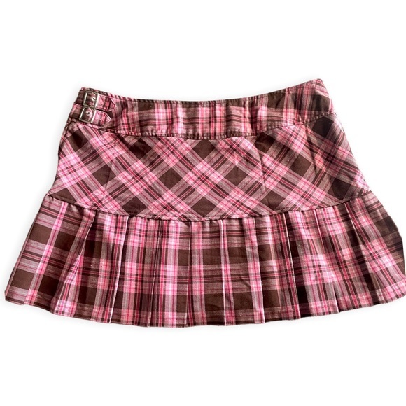 SOLD Tartan Plaid Pleated Pink Brown Buckle Circle Skirt - Picture 4 of 8